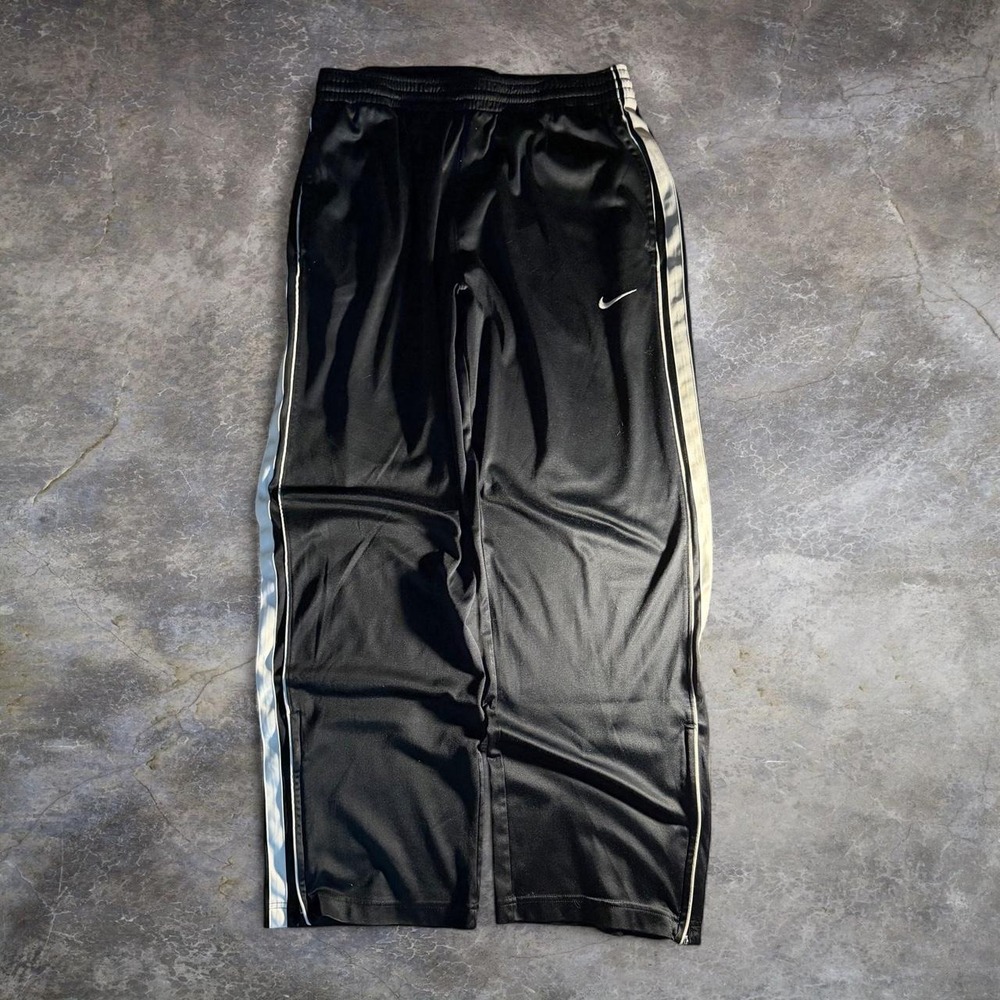 Nike Basketball Black Track Pants Mens M Wide Leg Side Stripe Y2K Athletic